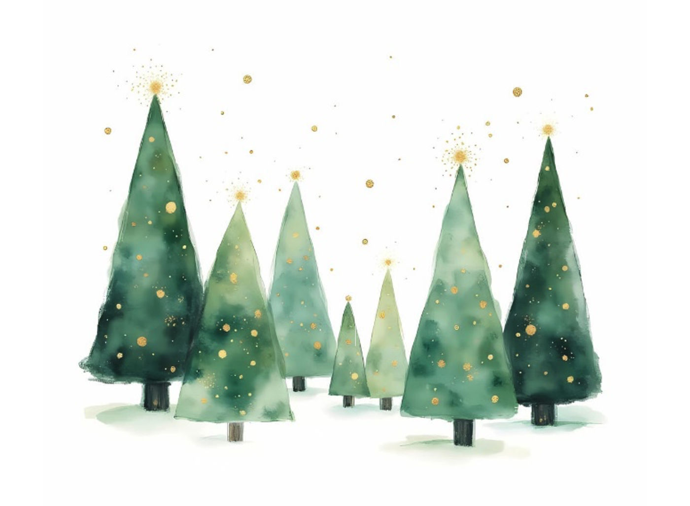 Zeichnung/Malerei - Weihnachtsbäume mit Sternen